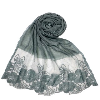 Designer Diamond Cotton Flower Hijab - Green